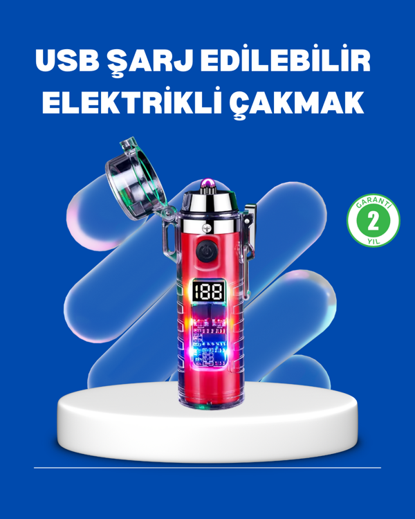 Çok Fonksiyonlu Şarjlı LED Fenerli USB Çakmak - Image 1