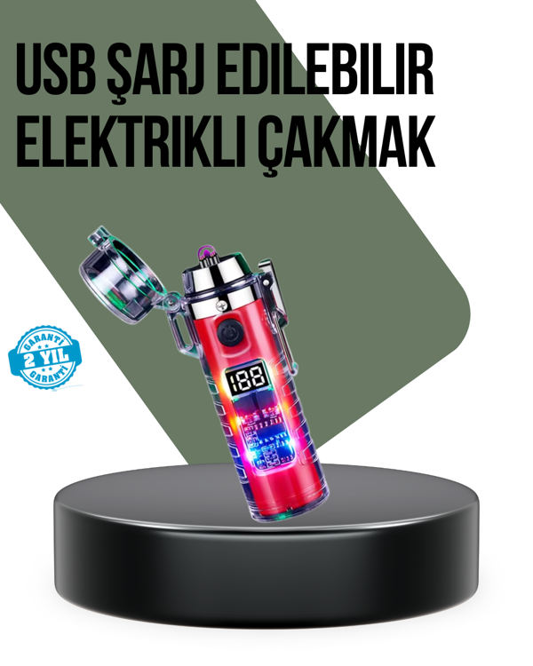 Güç Göstergeli Şarjlı Fenerli USB Elektrikli Çakmak - Image 1