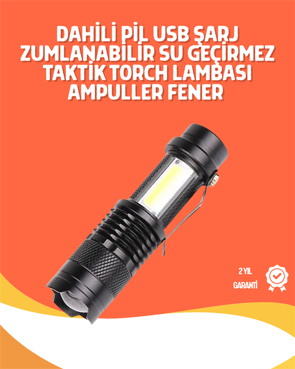Şarjlı LED El Feneri - 14500 Pil Dahil, 4 Işık Modu, Mini Boy - Image 1