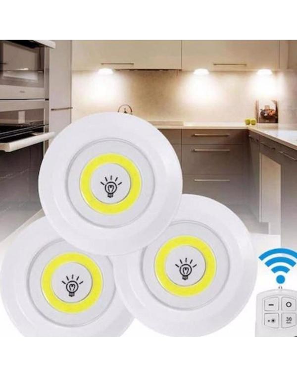 Uzaktan Kumandalı 3 Lü Spot Led Lamba Kablosuz Pilli Işıldak - Image 1