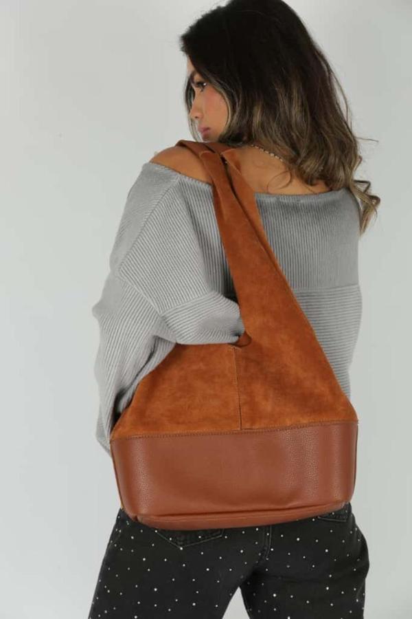 Taba Süet Ek Portföylü Büyük Boy Omuz Çantası - Image 1