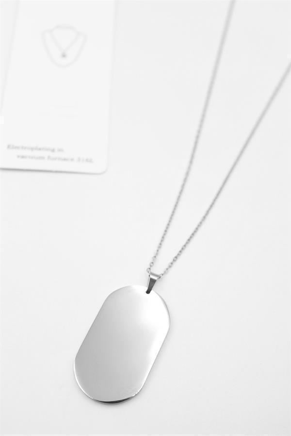 Oval Plaka Kolye - Gümüş - Image 1