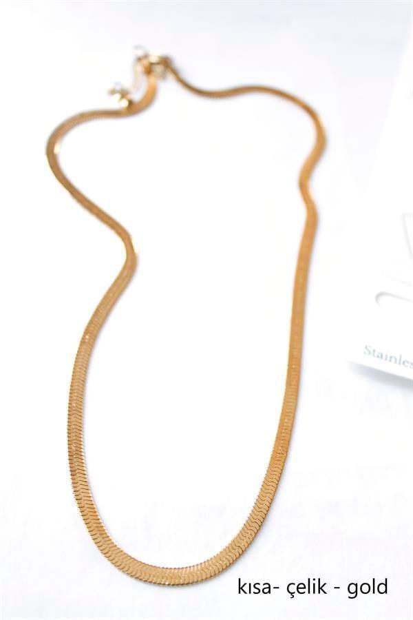 Kısa İtalyan Çelik Kolye-45 CM - Altın - Image 1