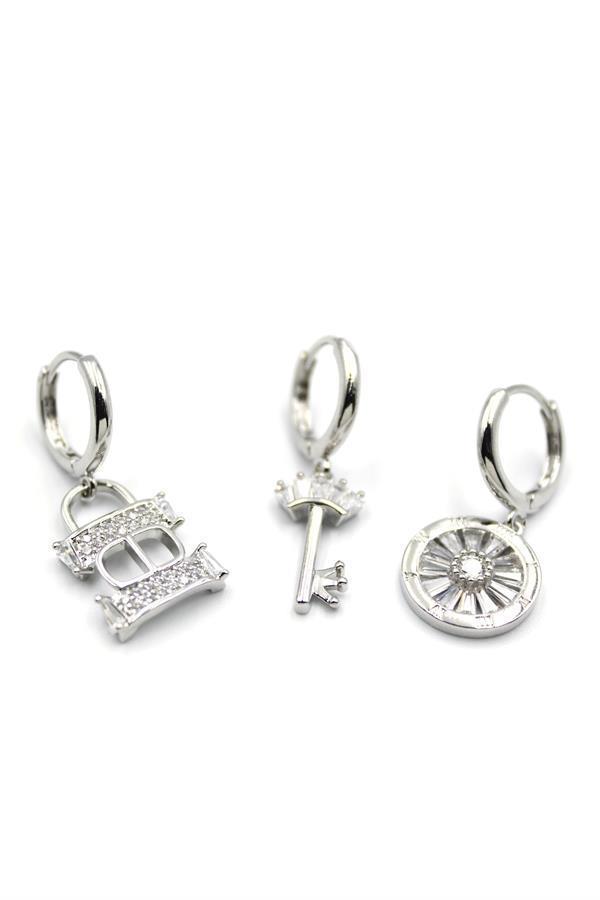 3'lü CD Küpe - Gümüş - Image 1