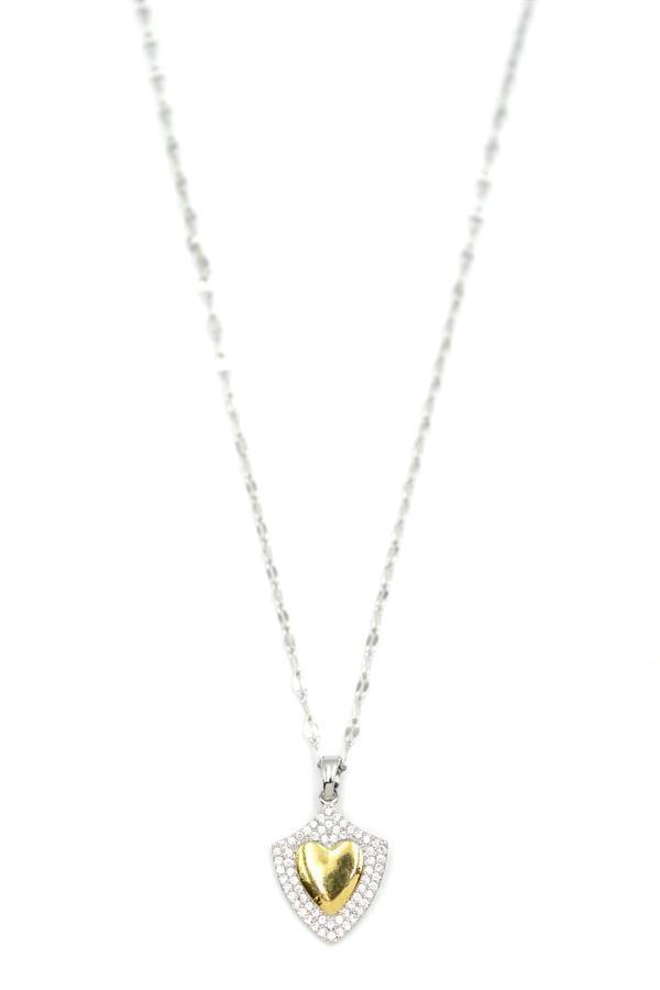 Taşlı Kalp Kolye - Gümüş - Image 1