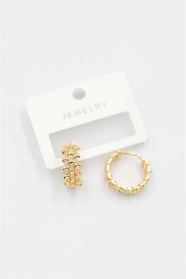 Taşlı Halka Küpe - Altın - Image 1