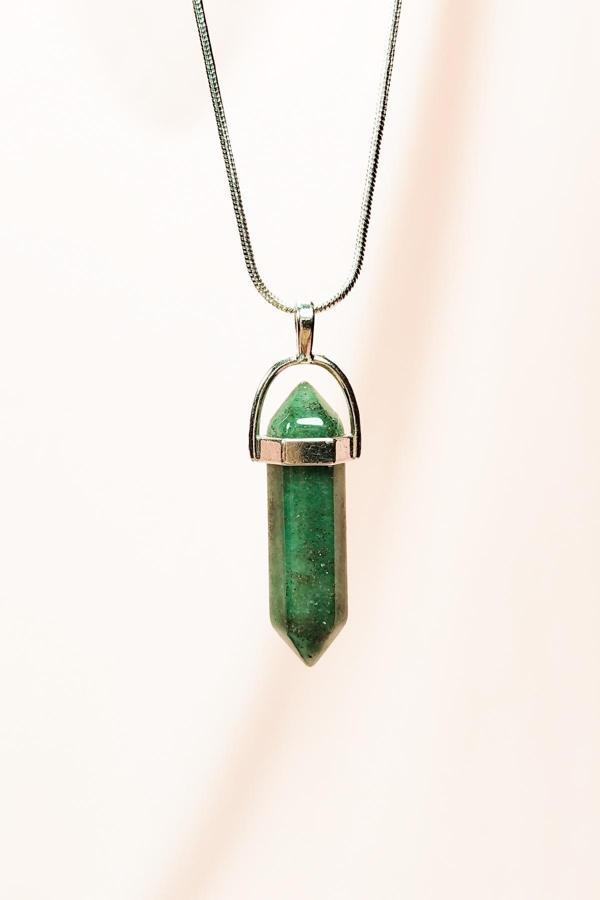 Aventurin Doğal Taşı Zincirli El Yapımı Tasarımlı Kolye Uç: 3,5 cm Zincir: 20 cm Kutulu - Image 1