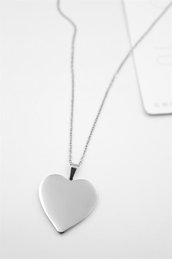 Kalp Plaka Kolye - Gümüş - Image 1