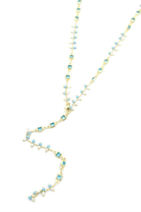 Mavi Taşlı Y Kolye - Altın - Image 1