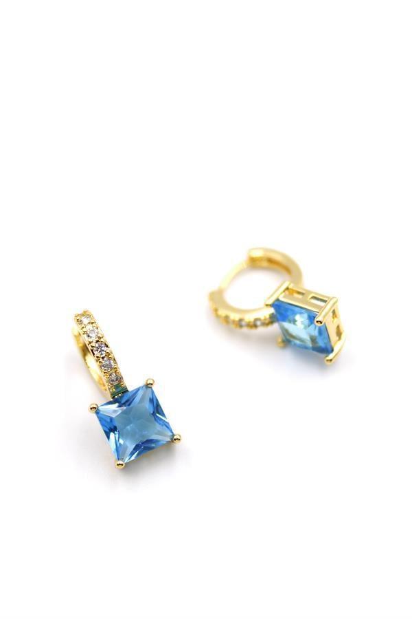 Kare Taşlı Küpe - Turkuaz - Image 1