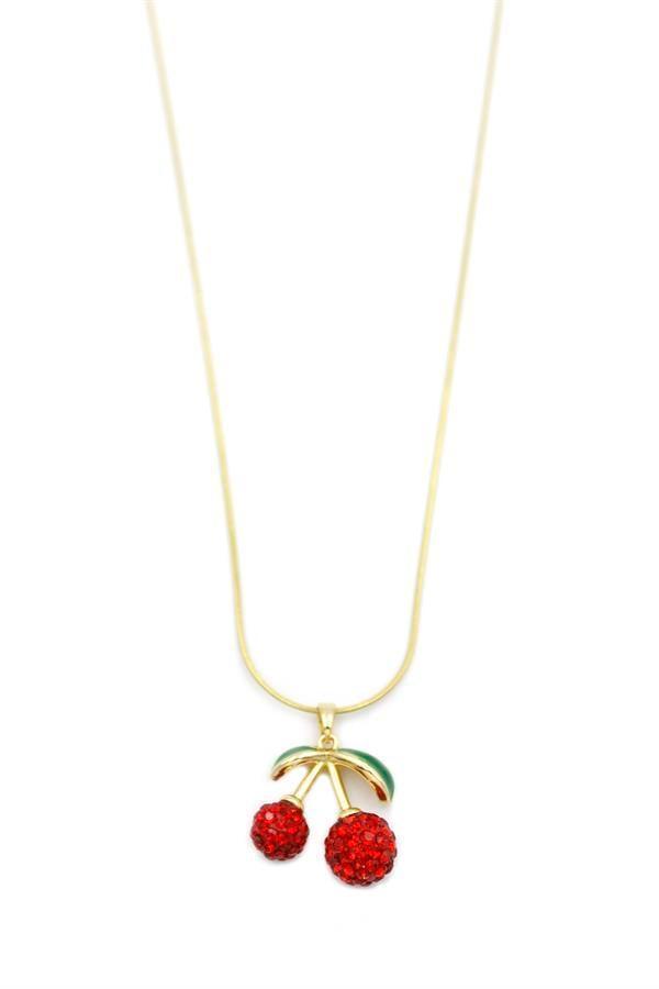 Taşlı Kiraz Kolye - Altın - Image 1