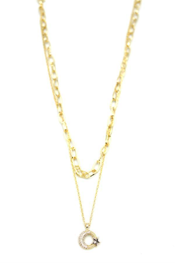 Çoklu Ay Yıldız Kolye - Altın - Image 1