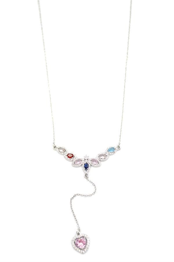 Damla Taşlı Y Kolye - Gümüş - Image 1