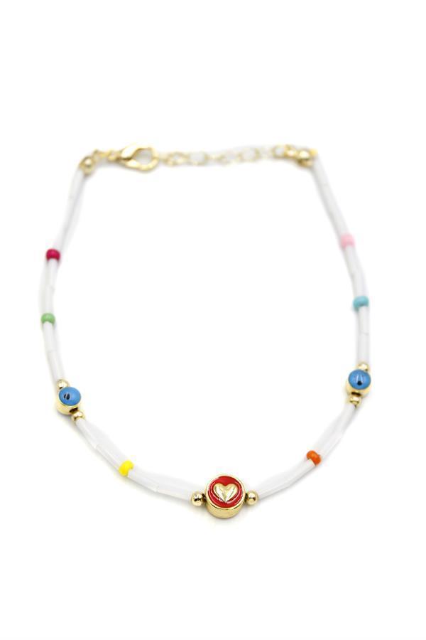 Boncuklu Kalp  Halhal - Kırmızı - Image 1