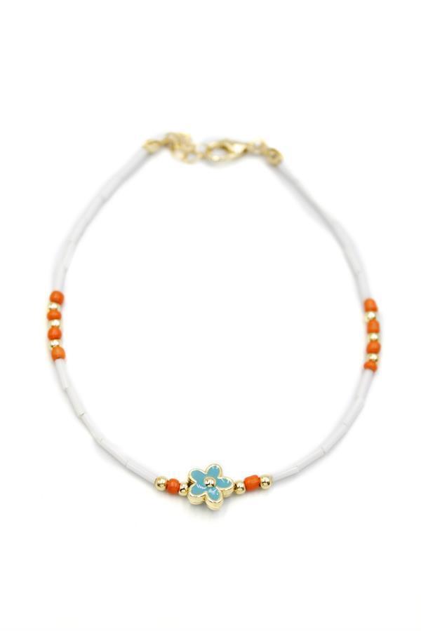 Boncuklu Çiçek  Halhal - Mavi - Image 1