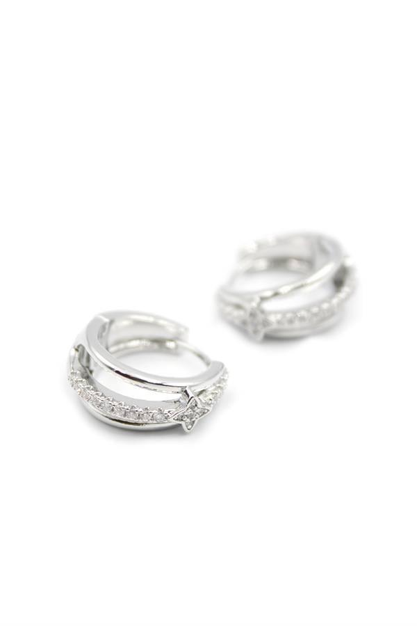 Taşlı Halka Küpe - Gümüş - Image 1