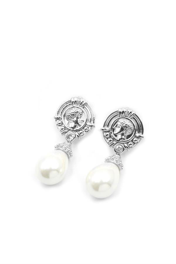 Madalyon İncili Küpe - Gümüş - Image 1