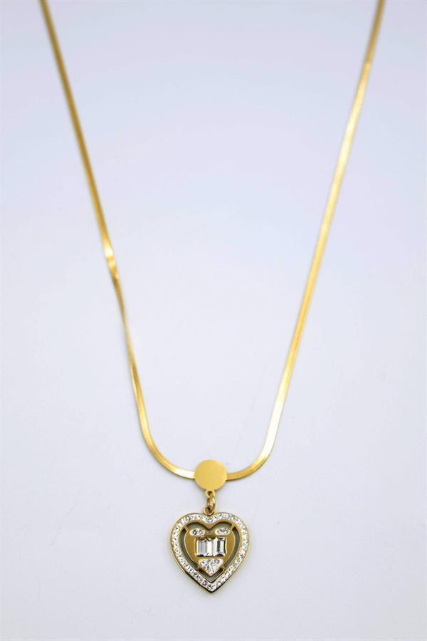 Baget Taşlı  Kalp Kolye - Altın - Image 1