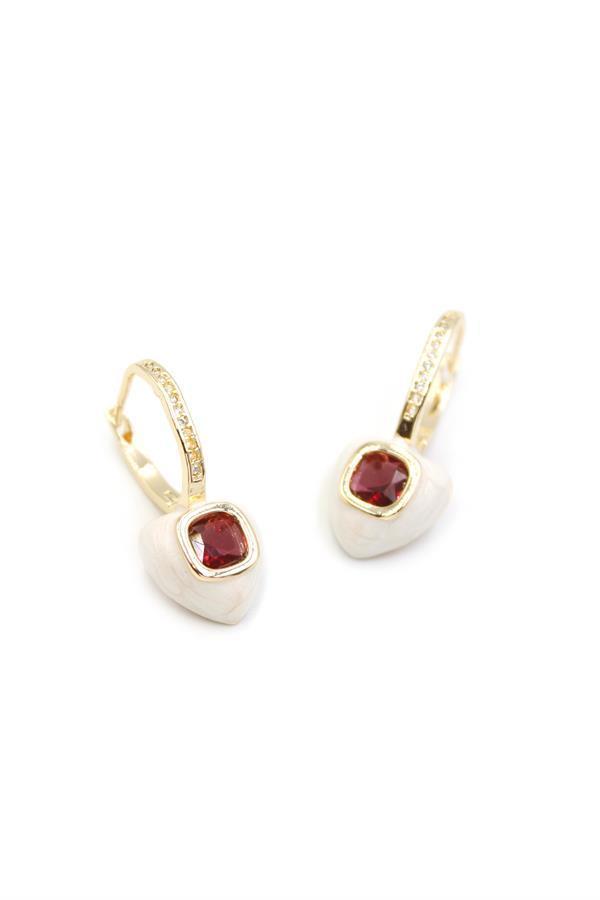 Mineli Kalp Küpe - Kırmızı - Image 1