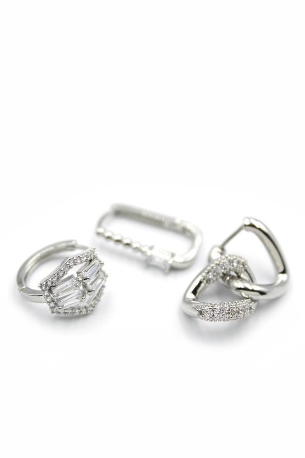 3'lü Halka Küpe - Gümüş - Image 1