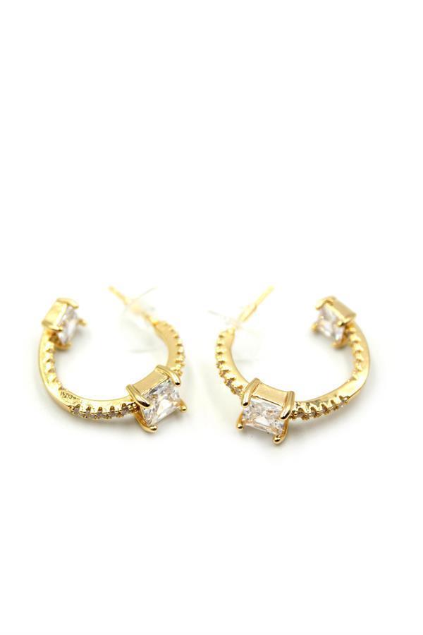 Taşlı Halka Küpe - Altın - Image 1