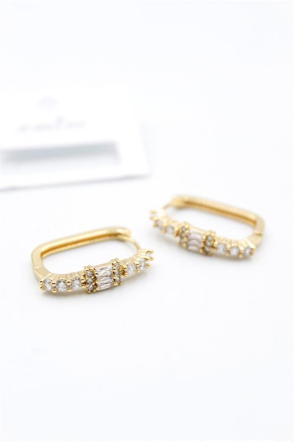 Dikdörgen Taşlı Küpe - Altın - Image 1