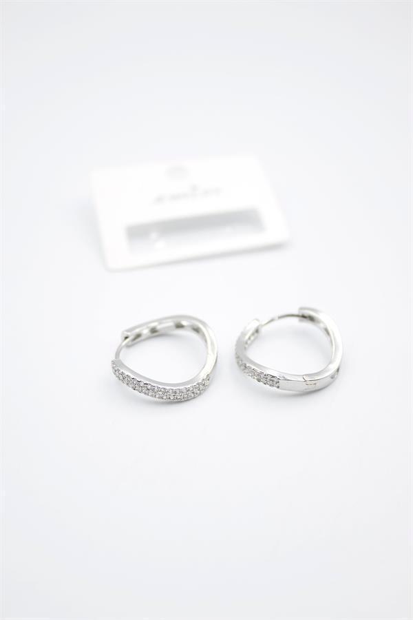 Taşlı Halka Küpe - Gümüş - Image 1