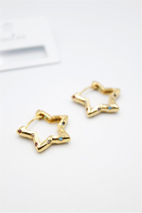 Taşlı Yıldız Küpe - Altın - Image 1