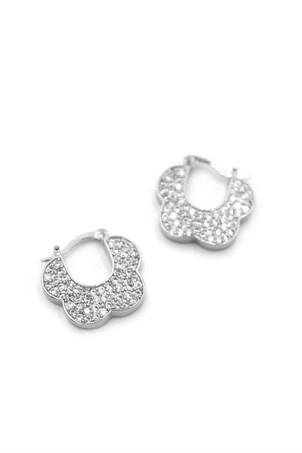 Taşlı Çiçek Küpe - Gümüş - Image 1