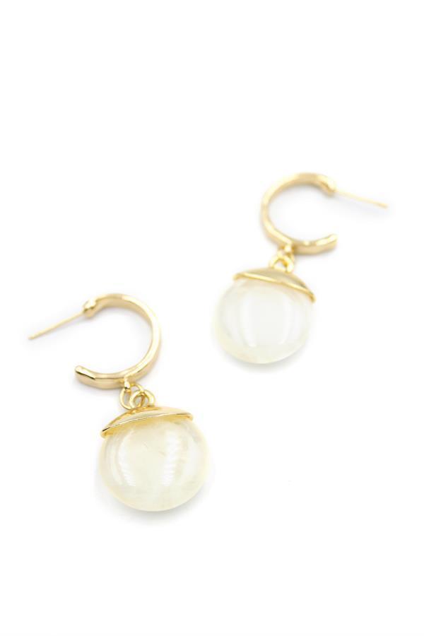 Taşlı Halkalı Küpe - Krem - Image 1