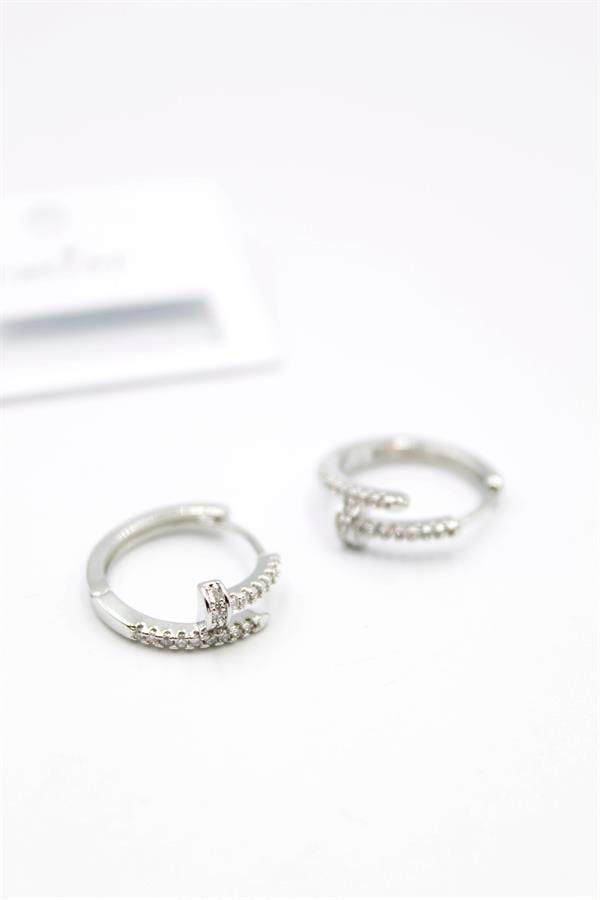 Taşlı Çivi Küpe - Gümüş - Image 1