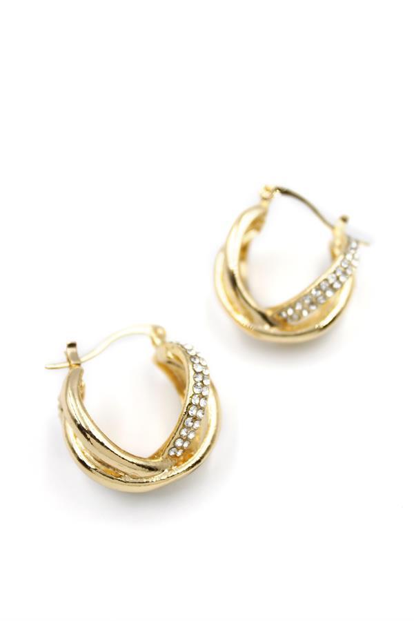 Taşlı Halka Küpe - Altın - Image 1