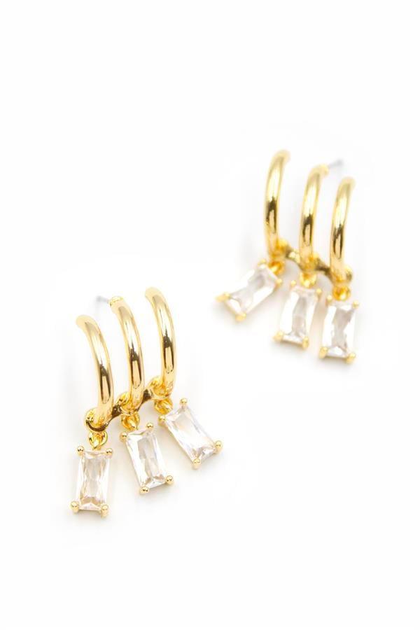 Büyük Baget Taşlı Küpe - Altın - Image 1