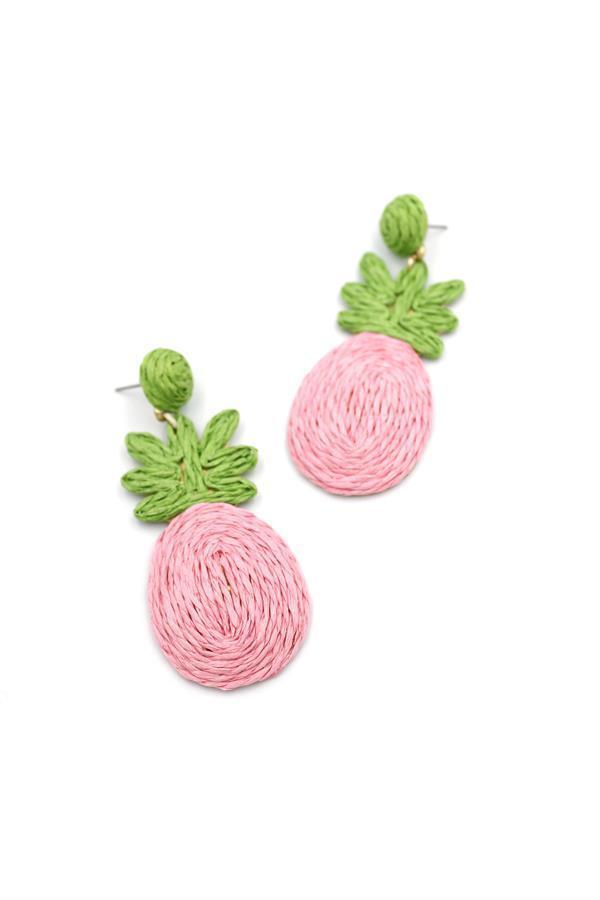 Ananas Hasır Küpe - Pembe - Image 1