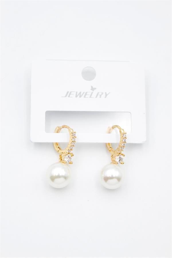 Taşlı İnci Küpe - Altın - Image 1