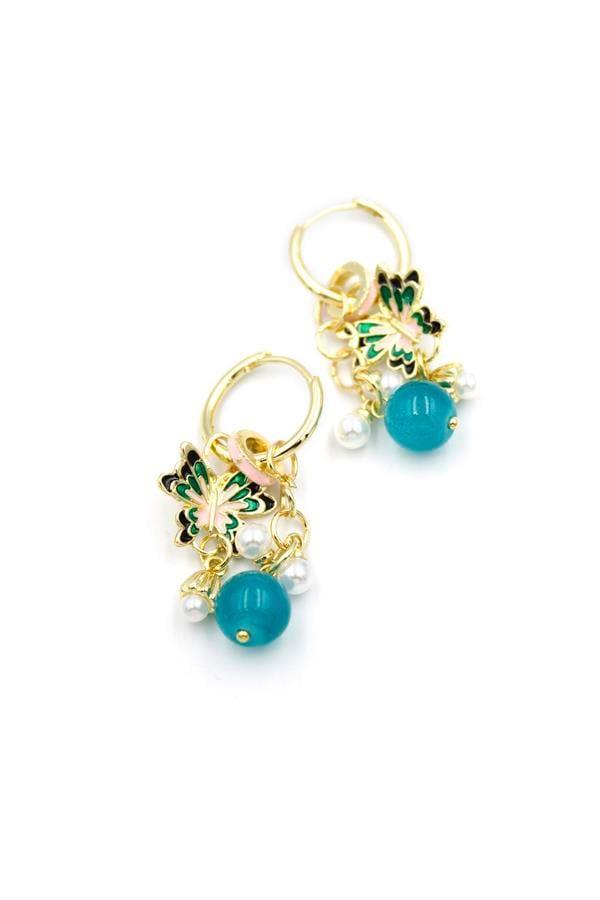 Boncuklu Kelebek Küpe - Pembe - Image 1