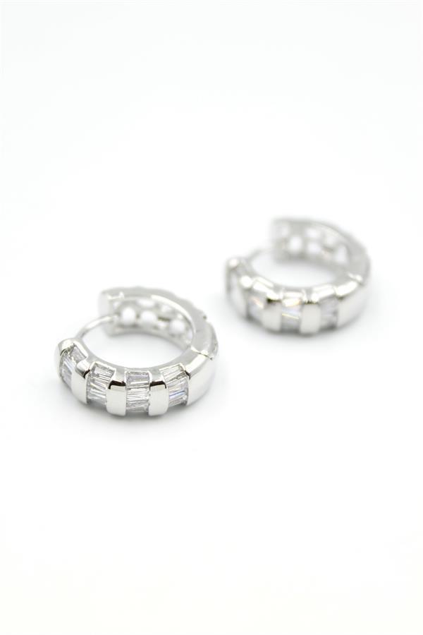 Taşlı Halka Küpe - Gümüş - Image 1