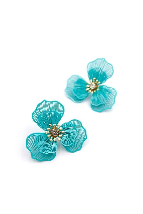 Metal Çiçek Küpe - Turkuaz - Image 1