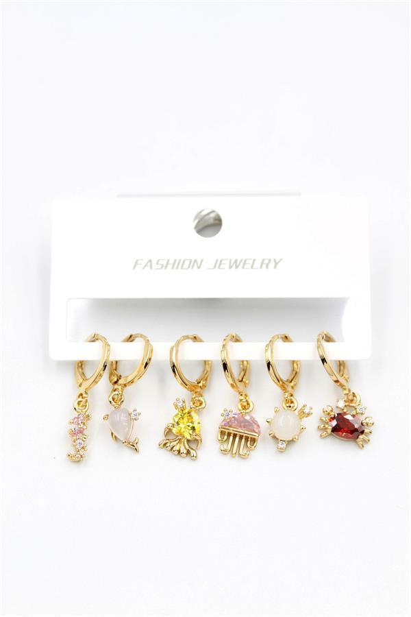 Taşlı Çoklu Küpe - Altın - Image 1