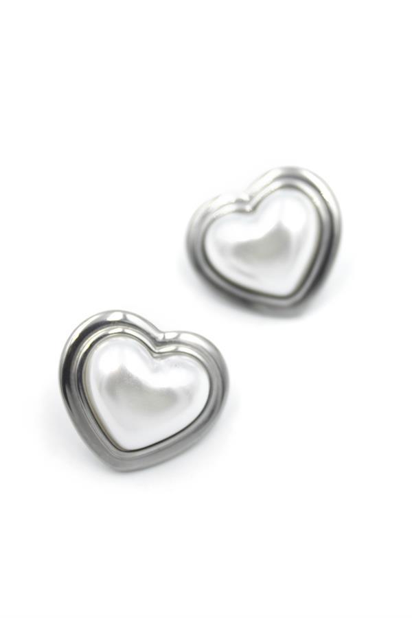 İnci Kalp Küpe - Gümüş - Image 1