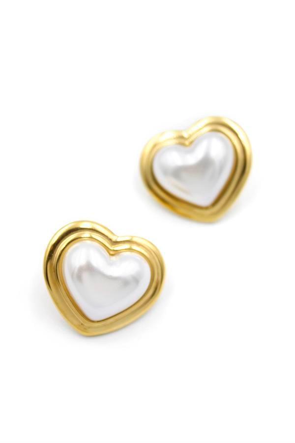 İnci Kalp Küpe - Altın - Image 1
