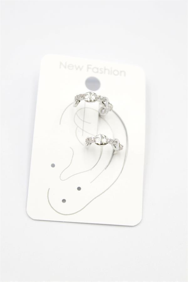 2'li Taşlı Kıkırdak Küpe - Gümüş - Image 1