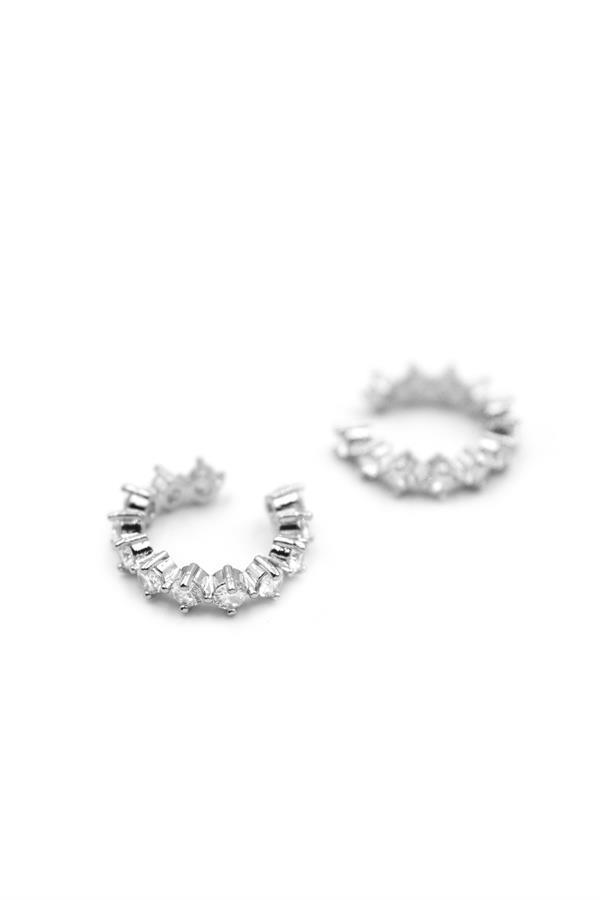 2'li Taşlı Kıkırdak Küpe - Gümüş - Image 1