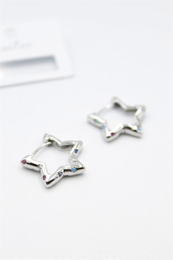 Taşlı Yıldız Küpe - Gümüş - Image 1