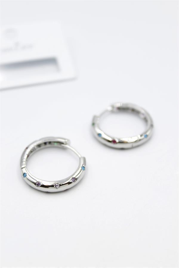 Taşlı Halka Küpe - Gümüş - Image 1