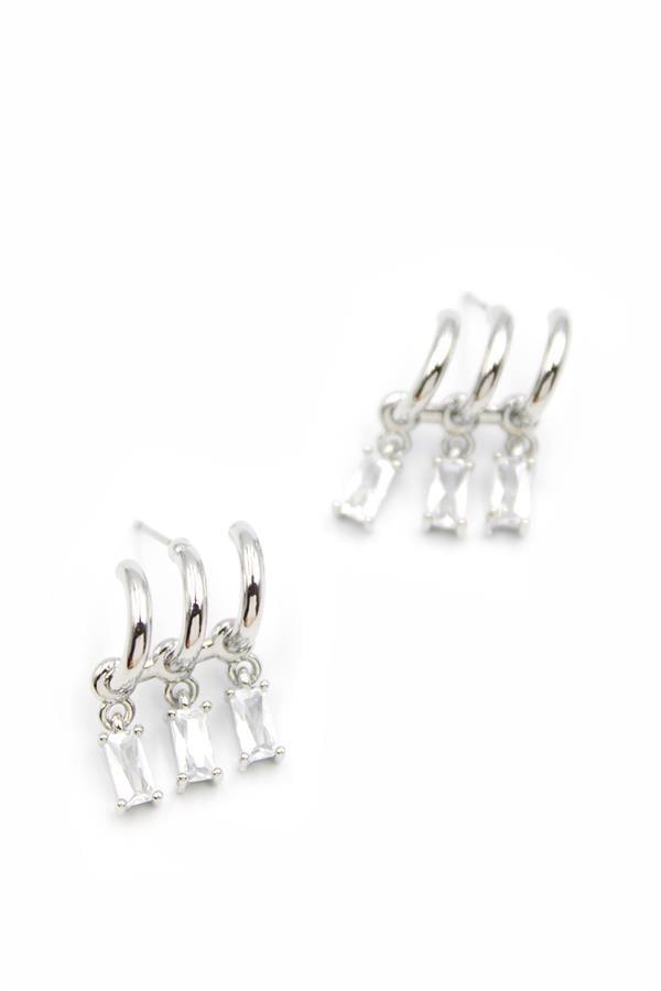 Küçük Baget Taşlı Küpe - Gümüş - Image 1