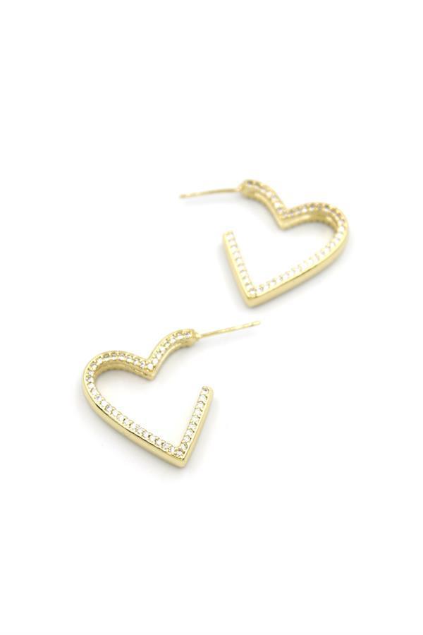 Taşlı Kalp Küpe - 14K Altın - Image 1
