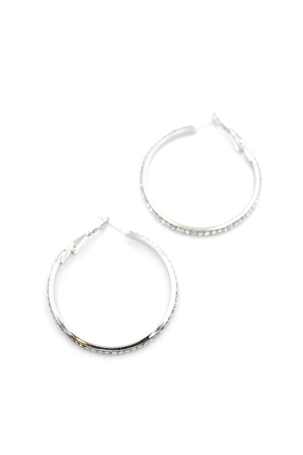 Taşlı Halka Küpe - Gümüş - Image 1