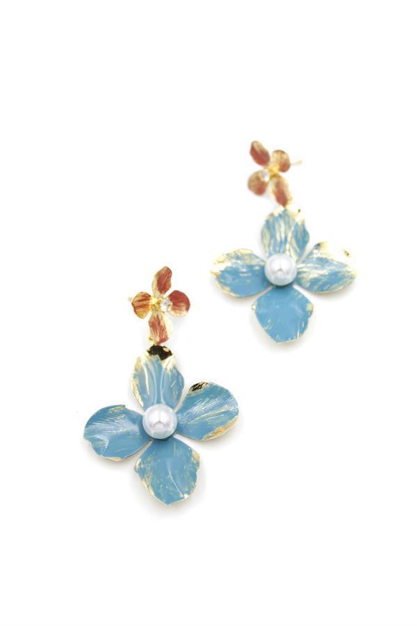 Metal Çiçek Küpe - Turkuaz - Image 1