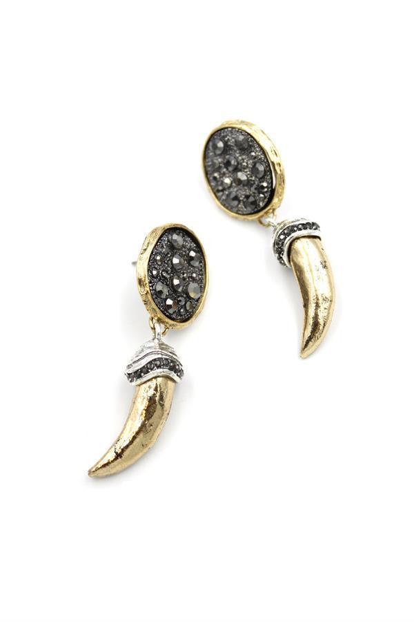 Parlak Taşlı Boynuz Küpe - Altın - Image 1